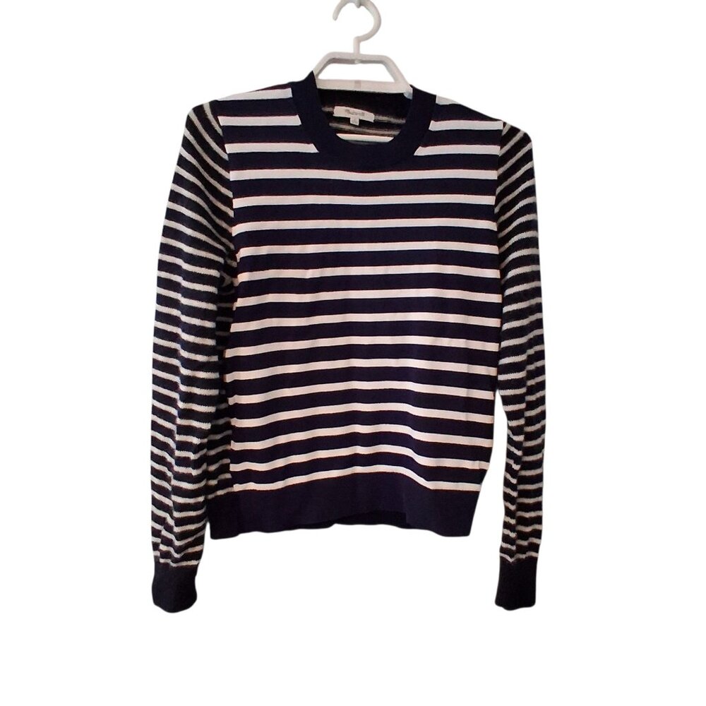 Madewell Mixed Yarn striped sweater top womens Medium navy alpaca blend Spr '25